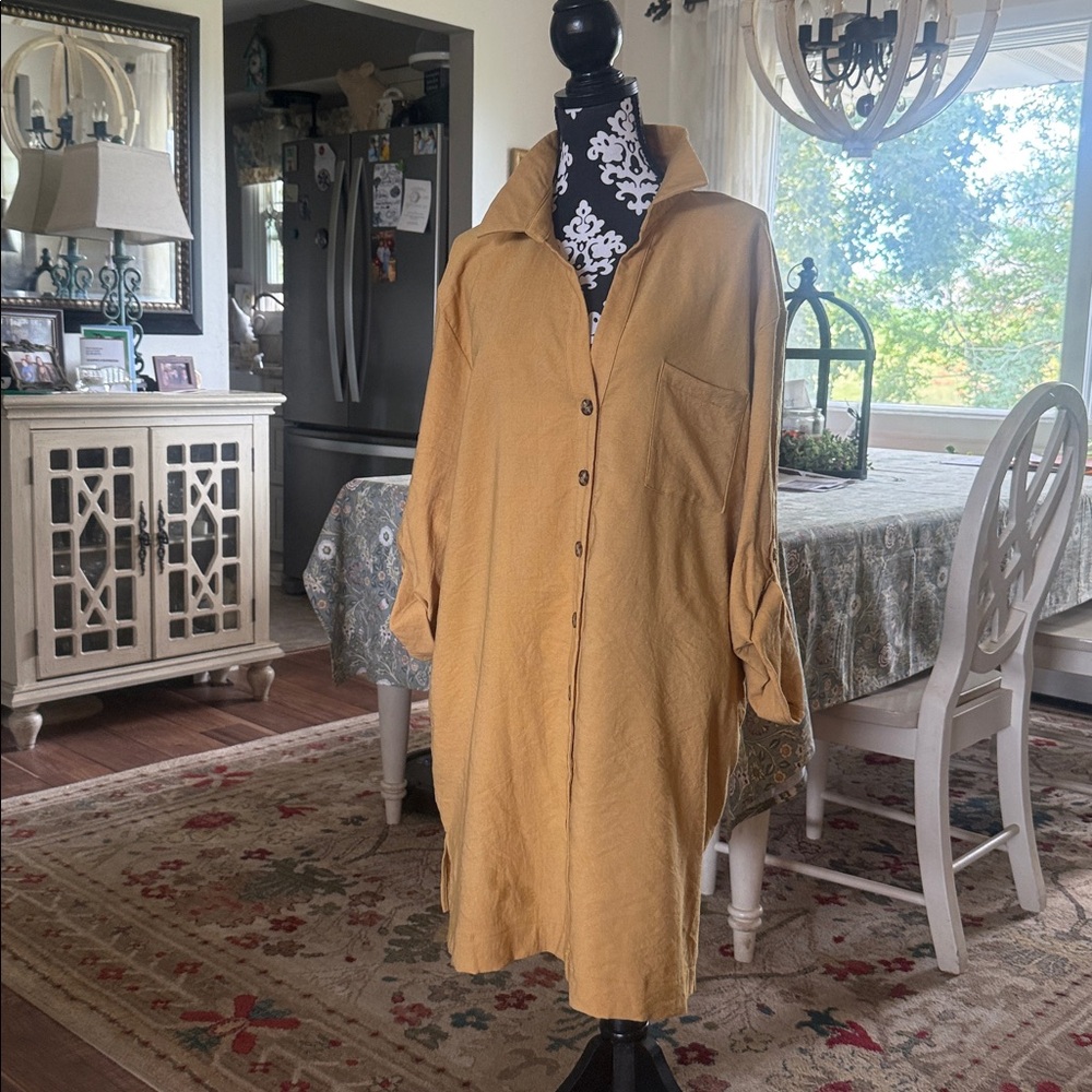 Mustard Yellow Button-Up Shirt Dress